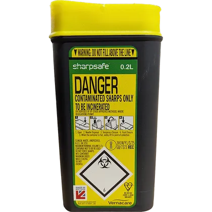Sharpsafe 0.2L Grey Yellow Lid UK Sharps Bin