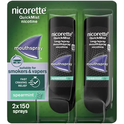 Nicorette® Quickmist Spearmint 1mg/Spray Mouth Spray Nicotine 2x150 Sprays (Stop Smoking Aid)