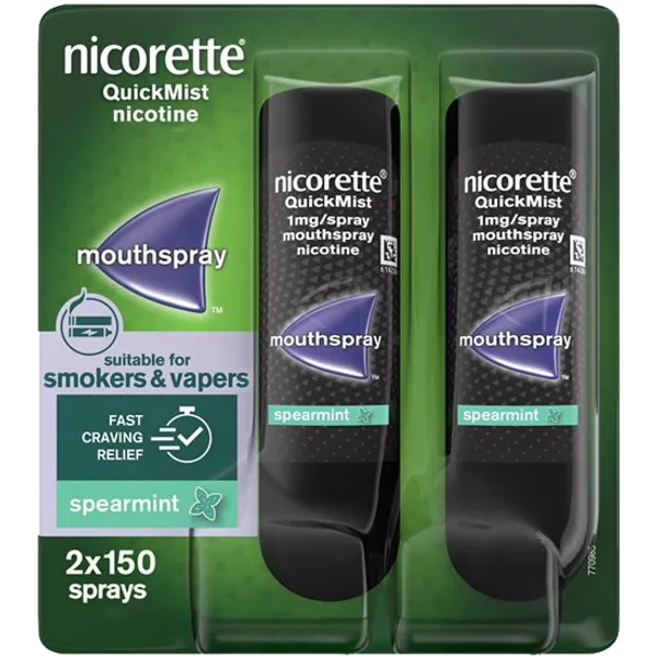 Nicorette® Quickmist Spearmint 1mg/Spray Mouth Spray Nicotine 2x150 Sprays (Stop Smoking Aid)