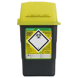Sharpsafe 1L Grey Yellow Lid UK Sharps Bin