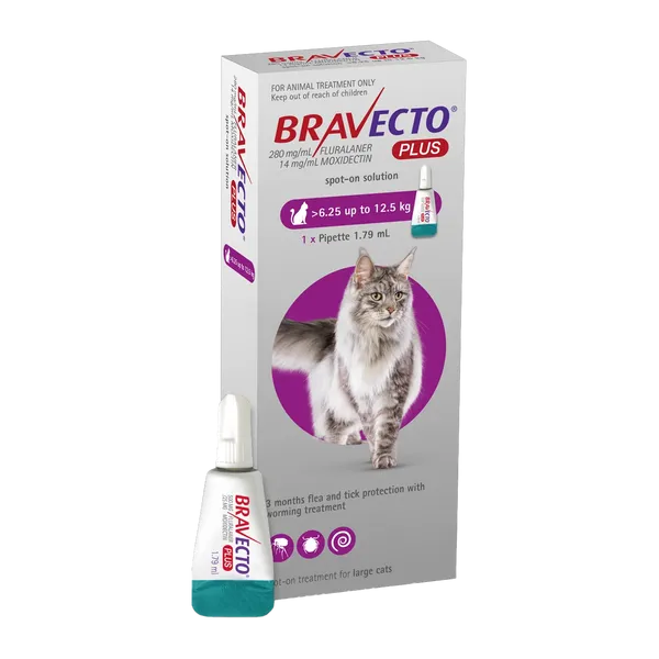 Bravecto Plus Spot-on for Large Cats (6.25 - 12.5kg)