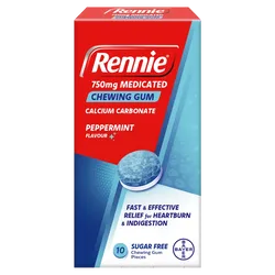 Rennie 750mg Medicated Chewing Gum Mint Pack of 10