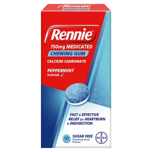 Rennie 750mg Medicated Chewing Gum Mint Pack of 10