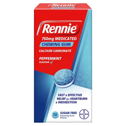 Rennie 750mg Medicated Chewing Gum Mint Pack of 10