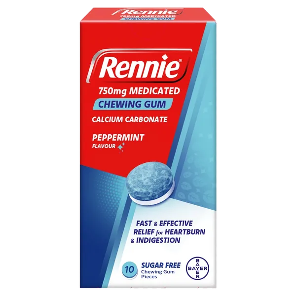 Rennie 750mg Medicated Chewing Gum Mint Pack of 10