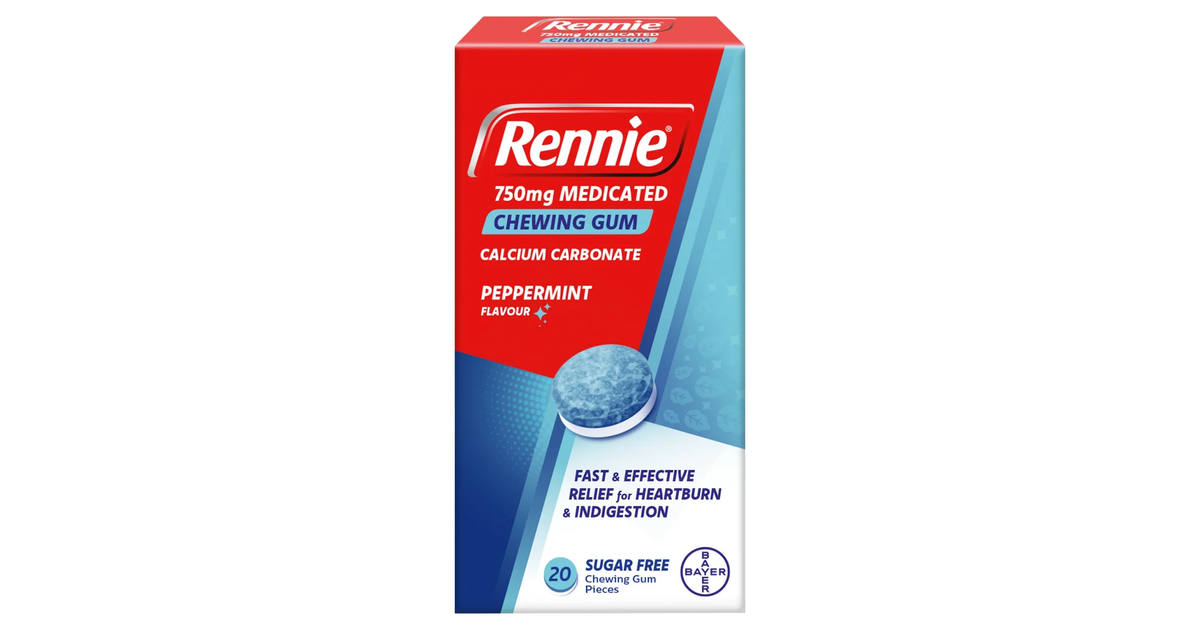 Rennie 750mg Mint Chewing Gum 20 Pack | Weldricks Pharmacy