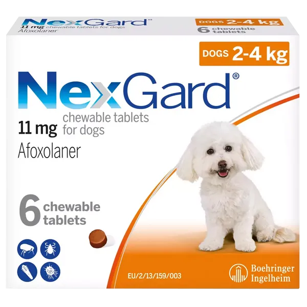 Nexgard Small Dog 2 – 4kg Chewable Tablets Pack of 6