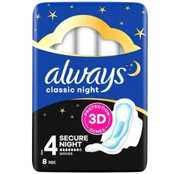 Always Maxi Classic Night Size 4 Pads Pack of 8