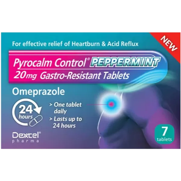 Pyrocalm Control Peppermint Omeprazole 20mg Gastro-Resistant Tablets Pack of 7