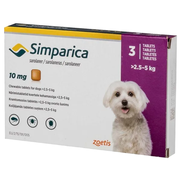 Simparica Chewable Tablets 10mg Pack of 3 (2.5 - 5kg)