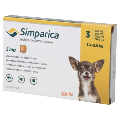 Simparica Chewable Tablets 5mg Pack of 3 (1.3 - 2.5kg)