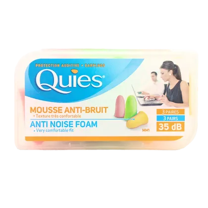 Quies Anti Noise Foam Earplugs Bright Colours 3 Pairs