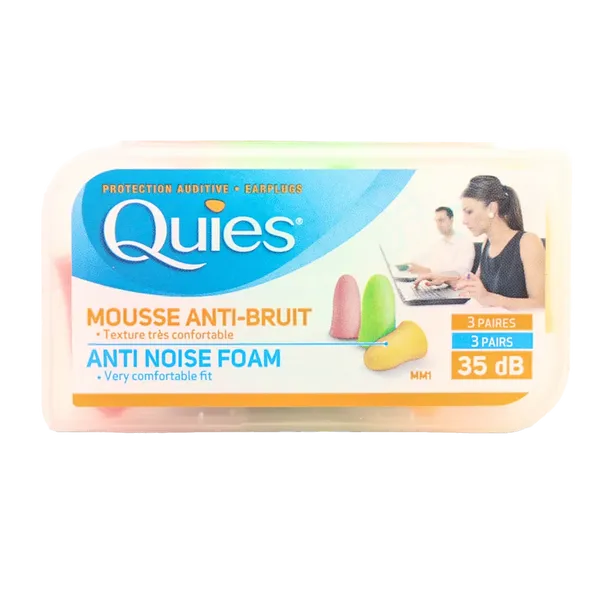 Quies Anti Noise Foam Earplugs Bright Colours 3 Pairs