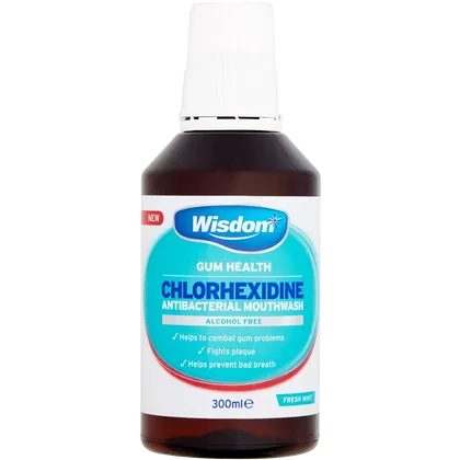 Wisdom Gum Health Chlorhexidine Antibacterial Mouthwash Alcohol Free Mint 300ml