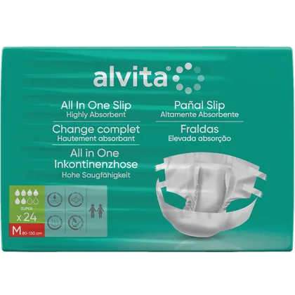 Alvita Incontinence All-In-One Slip Super Day Medium Pack of 24
