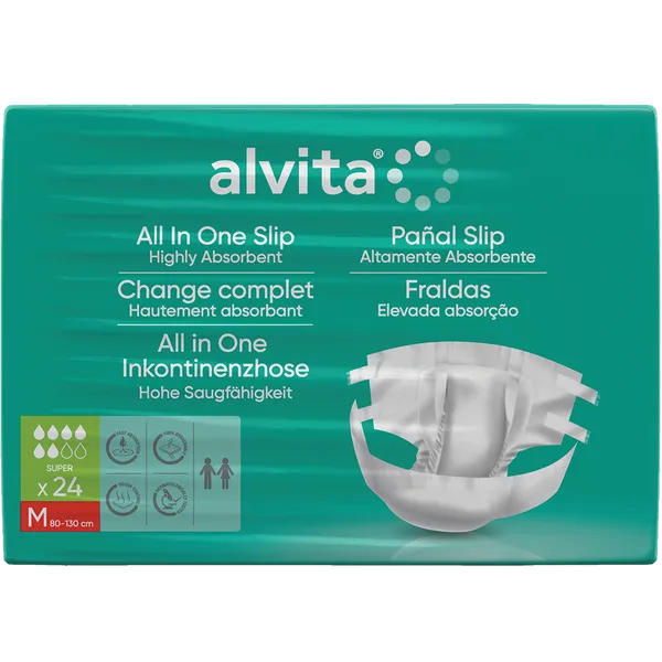 Alvita Incontinence All-In-One Slip Super Day Medium Pack of 24