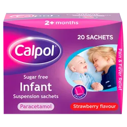 Calpol Sugar Free Infant Suspension Sachets Strawberry Flavour 2+ Months 20 x 5ml