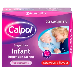 Calpol Sugar Free Infant Suspension Sachets Strawberry Flavour 2+ Months 20 x 5ml