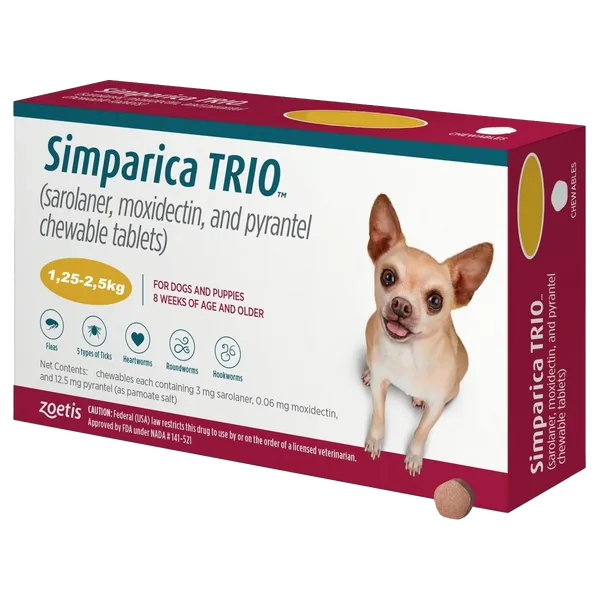 Simparica Trio 3mg Tablets Pack of 3 (1.25 – 2.5kg)