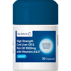 Almus Cod Liver Oil, Fish Oil 1000mg & Vitamins A & D Capsules Pack of 30