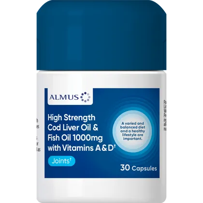 Almus Cod Liver Oil, Fish Oil 1000mg & Vitamins A & D Capsules Pack of 30