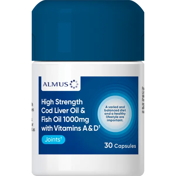 Almus Cod Liver Oil, Fish Oil 1000mg & Vitamins A & D Capsules Pack of 30