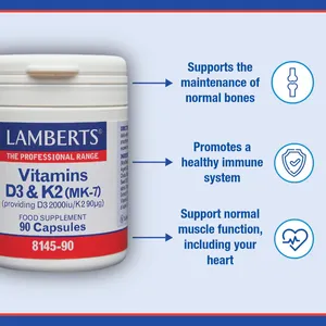 Lamberts Vitamin D3 2000iu & K2 90µg Capsules Pack of 90
