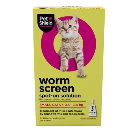 Pet Shield Worm Screen Spot-on Solution for Small Cats ≥ 0.5 - 2.5kg Pack of 3