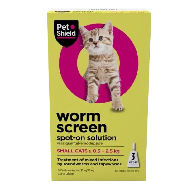 Pet Shield Worm Screen Spot-on Solution for Small Cats ≥ 0.5 - 2.5kg Pack of 3