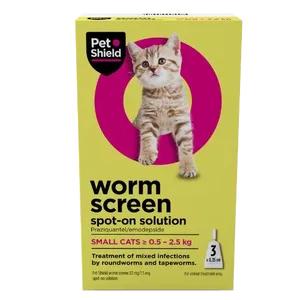 Pet Shield Worm Screen Spot-on Solution for Small Cats ≥ 0.5 - 2.5kg Pack of 3