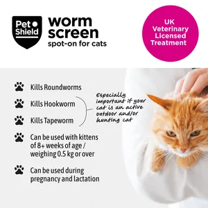 Pet Shield Worm Screen Spot-on Solution for Small Cats ≥ 0.5 - 2.5kg Pack of 3