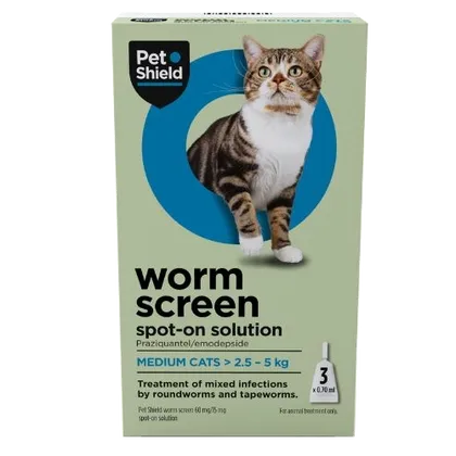 Pet Shield Worm Screen Spot-on Solution for Medium Cats > 2.5 - 5kg Pack of 3