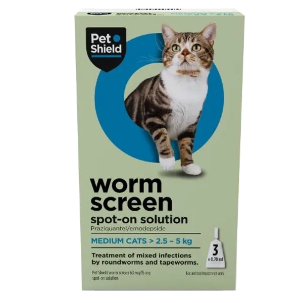 Pet Shield Worm Screen Spot-on Solution for Medium Cats > 2.5 - 5kg Pack of 3