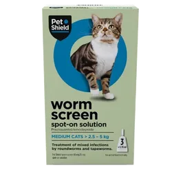 Pet Shield Worm Screen Spot-on Solution for Medium Cats > 2.5 - 5kg Pack of 3