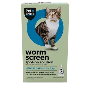Pet Shield Worm Screen Spot-on Solution for Medium Cats > 2.5 - 5kg Pack of 3