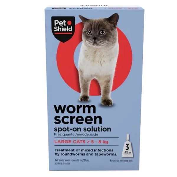 Pet Shield Worm Screen Spot-on Solution for Large Cats > 5 - 8kg Pack of 3