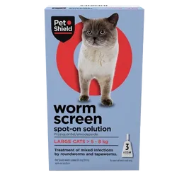Pet Shield Worm Screen Spot-on Solution for Large Cats > 5 - 8kg Pack of 3