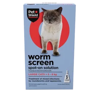 Pet Shield Worm Screen Spot-on Solution for Large Cats > 5 - 8kg Pack of 3