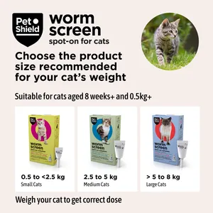 Pet Shield Worm Screen Spot-on Solution for Large Cats > 5 - 8kg Pack of 3