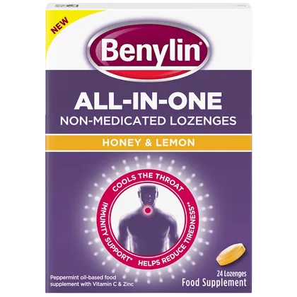 Benylin All-In-One Non-Medicated Lozenges Honey & Lemon Pack of 24