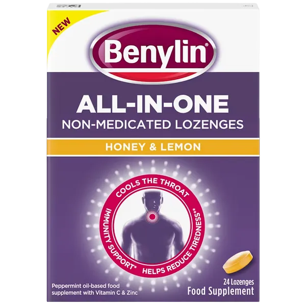 Benylin All-In-One Non-Medicated Lozenges Honey & Lemon Pack of 24