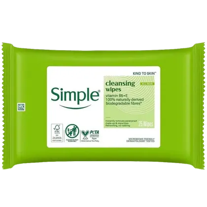 Simple Biodegradable Facial Cleansing Wipes Pack of 25