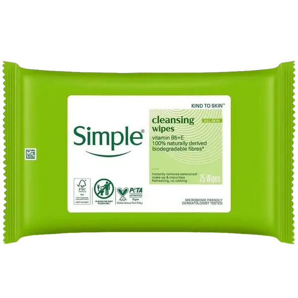 Simple Biodegradable Facial Cleansing Wipes Pack of 25