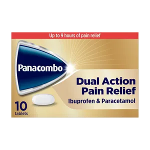 Panacombo Dual Action Pain Relief ibuprofen and paracetamol tablets, pack of 10, front of carton