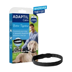 Adaptil Calm On-The-Go calming collar for medium and large dogs up to 50kg, pack with black collar