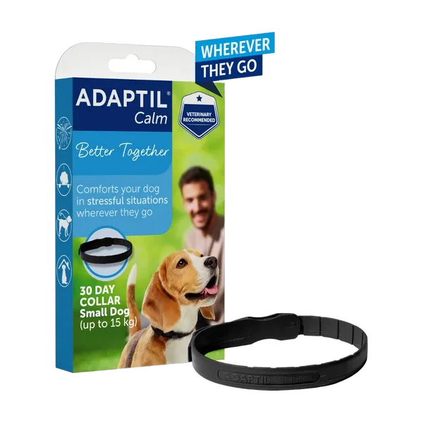 Adaptil Calm On-The-Go calming collar for small dogs up to 15kg, pack with black collar