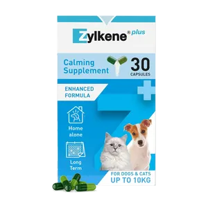 Zylkene Plus 75mg calming supplement for dogs and cats up to 10kg, pack of 30 capsules
