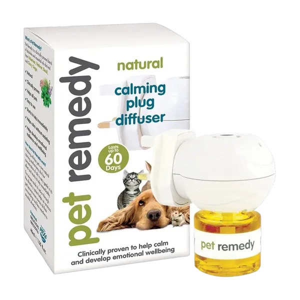 Pet Remedy Calming Plug-in Diffuser box with the diffuser unit and 40ml refill, front view