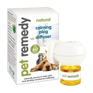 Pet Remedy Calming Plug-in Diffuser box with the diffuser unit and 40ml refill, front view