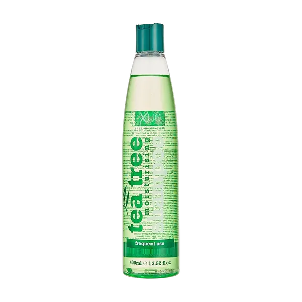 Tea Tree Moisturising Shampoo 400ml in a clear green bottle with a flip-top cap, front view